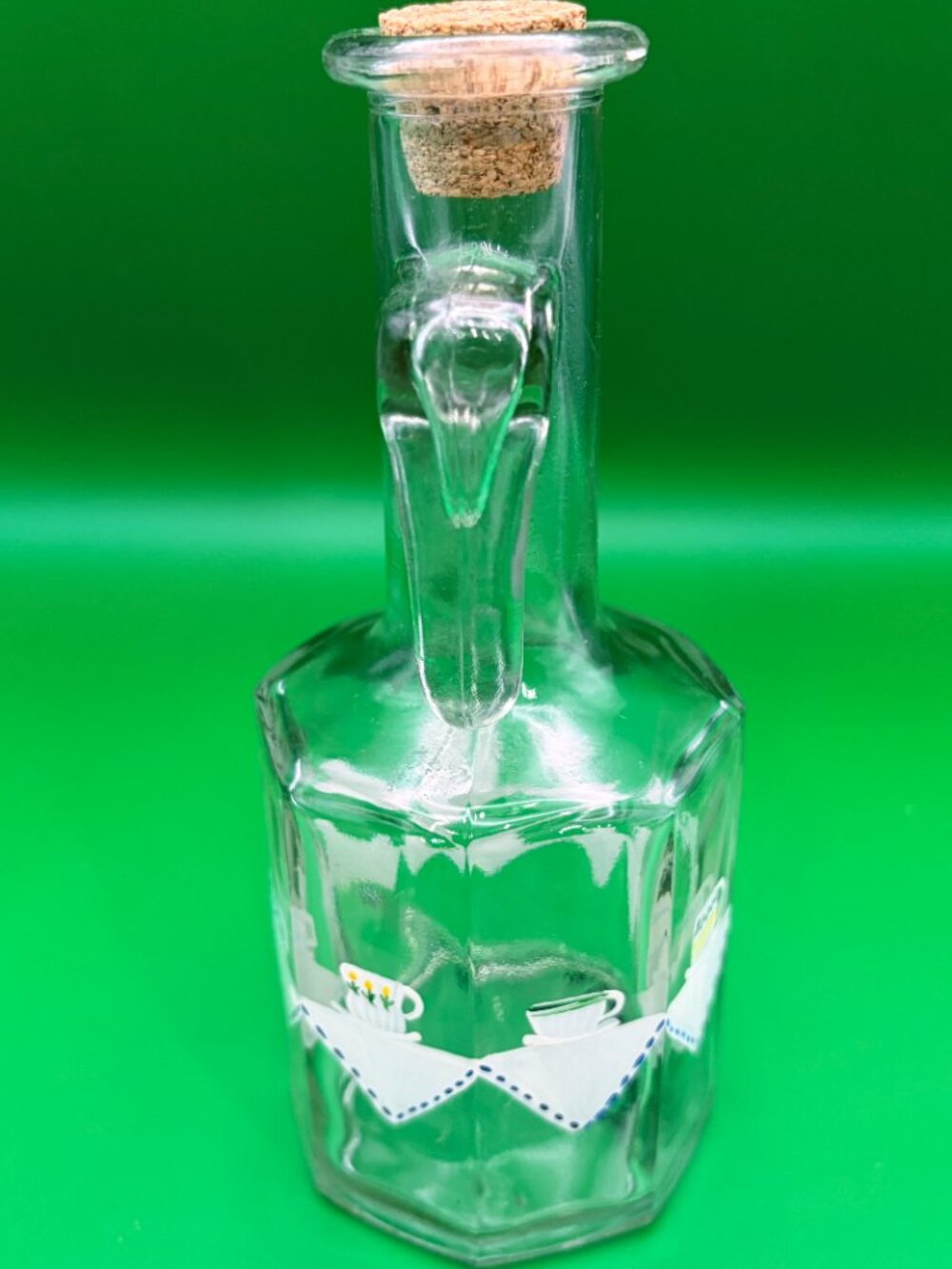 VTG Signed Italian Mod Dep HandPainted Glass Cruet Bottle Decanter Cork Stopper - Picture 3 of 10